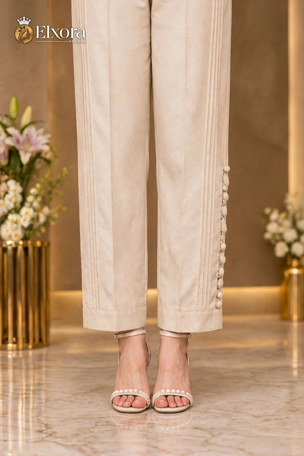 Beige Luxe Pleated Button Pajama