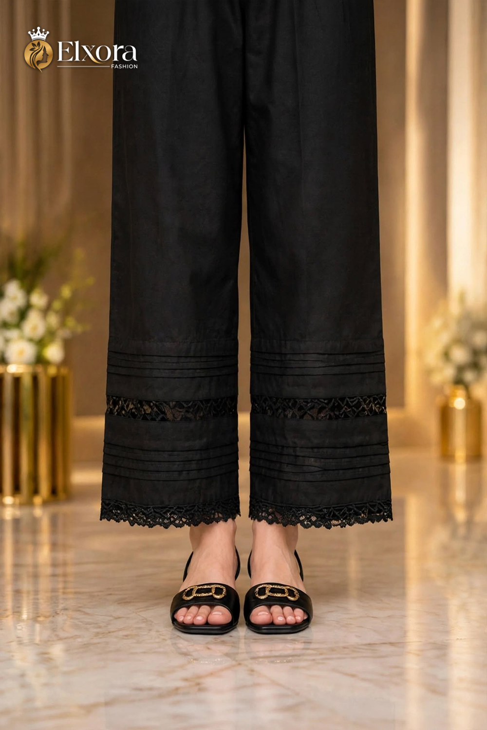 Black Noir Pintuck Lace Trouser