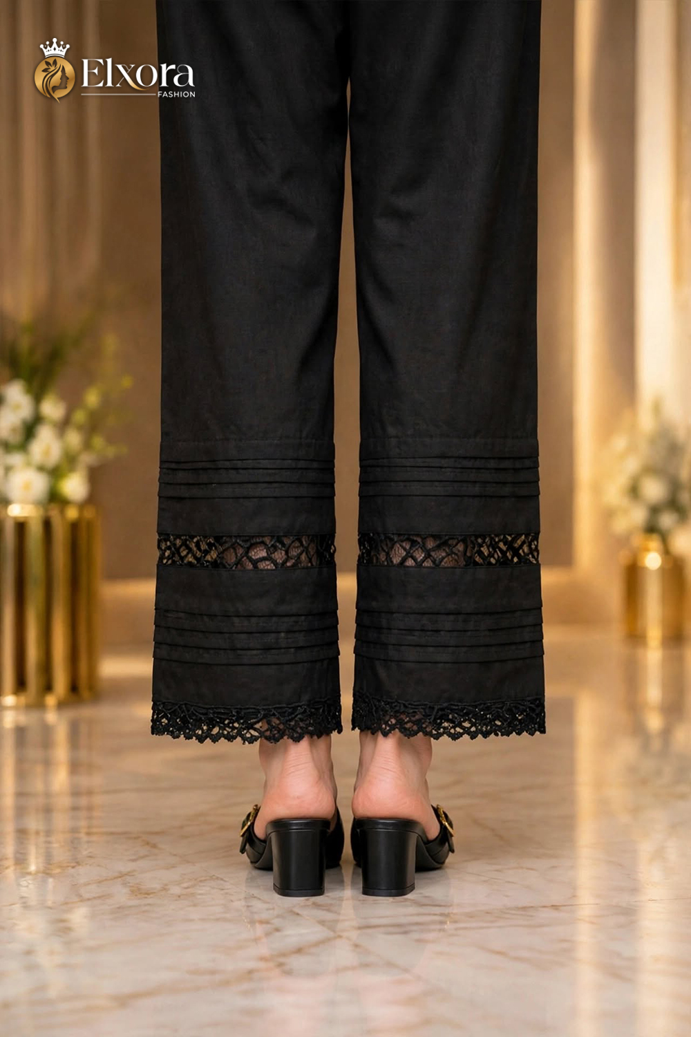 Black Noir Pintuck Lace Trouser