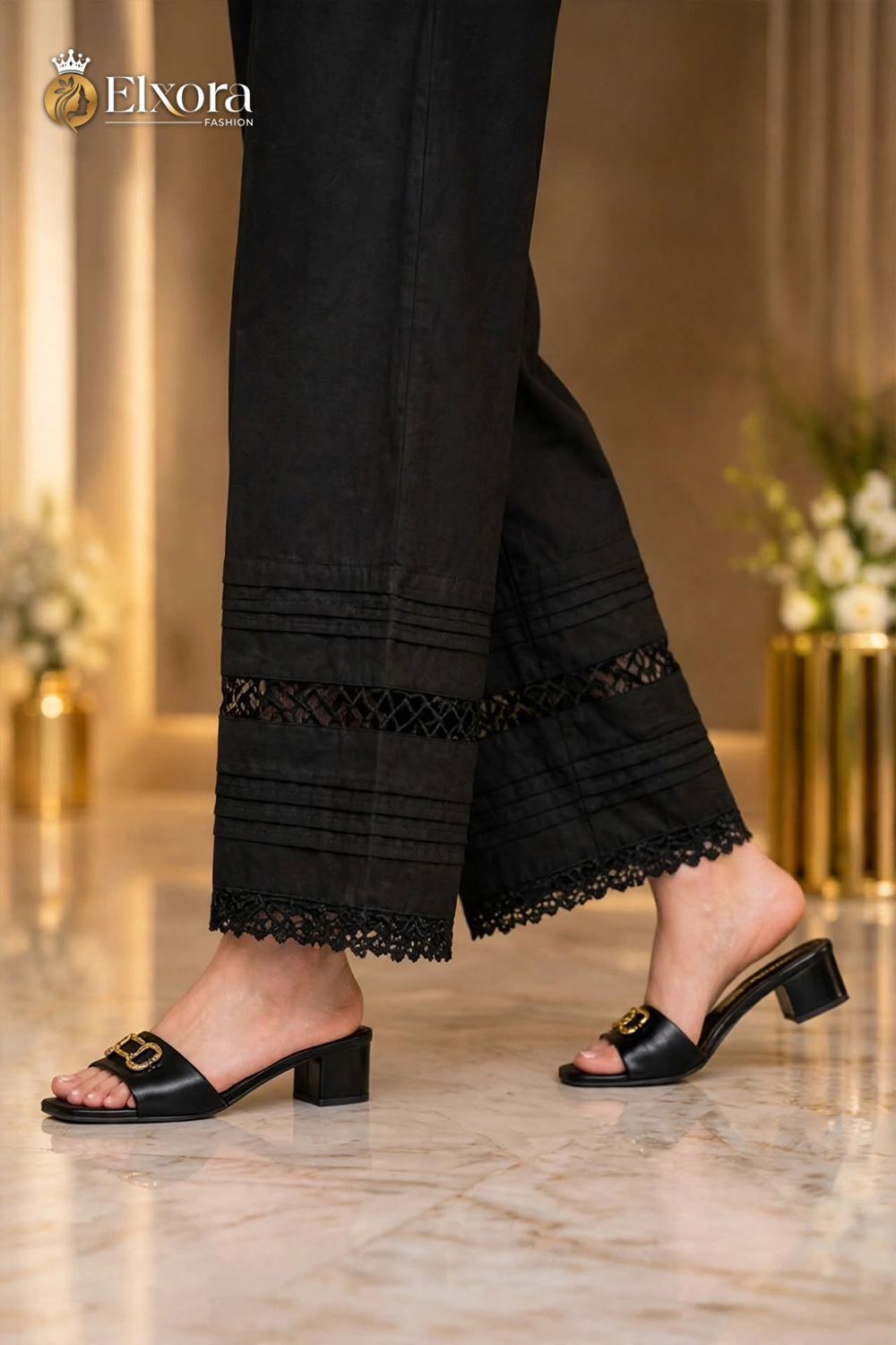 Black Noir Pintuck Lace Trouser