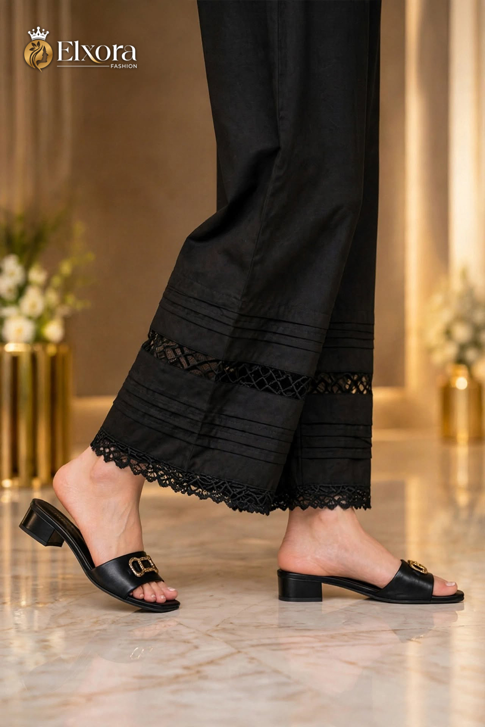 Black Noir Pintuck Lace Trouser