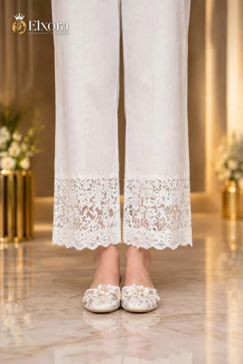 White Luxe Wide Lace Cotton Pajama