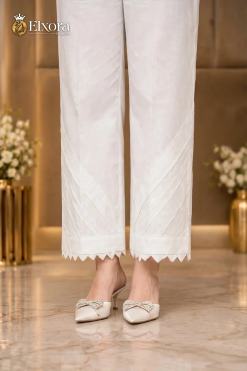 White Zigzag Deep Cut Trouser