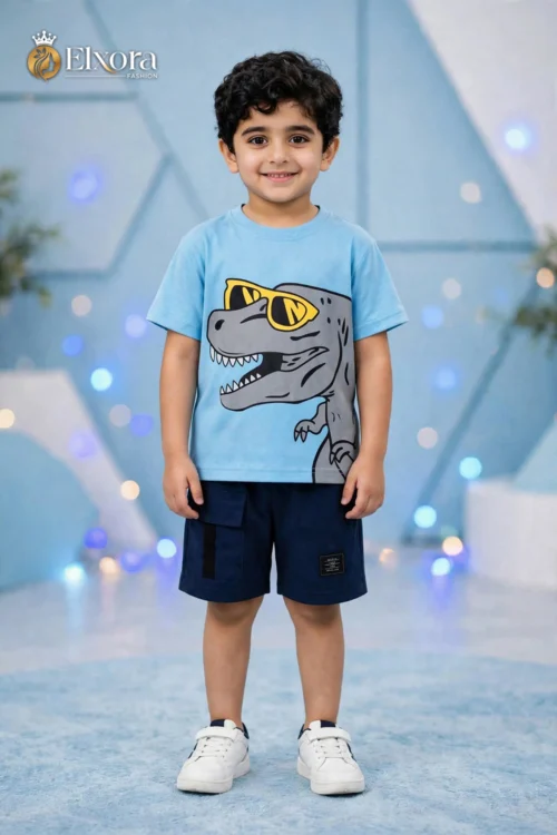 Dino Blue (Cool Dino Sunglasses T-Shirt with Cargo Shorts Set – Baba)