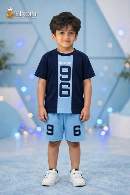 Good Boy Blue (Good Boy 96 Panel T-Shirt with 96 Print Shorts Set – Baba)