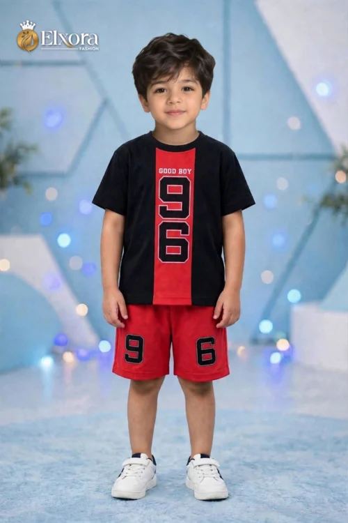 Good Boy Red & Black (Good Boy 96 Panel T-Shirt with 96 Print Shorts Set – Baba)
